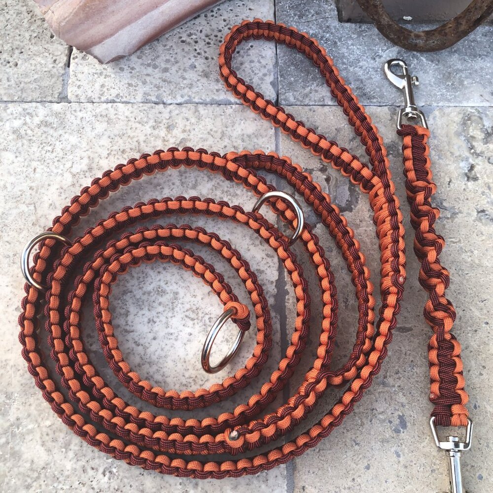 Slip Lead for Dogs w/ Safety Clip 78" Orange & Burgundy Paracord ~ Made in USA